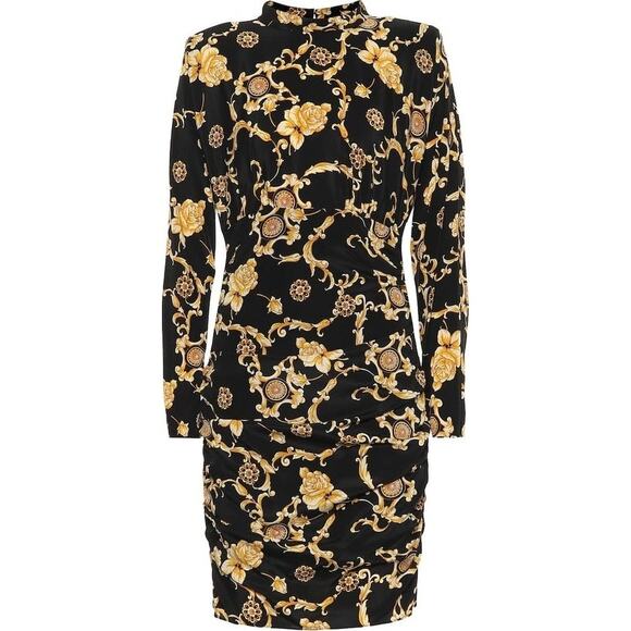 VERONICA BEARD Amile Ruched Printed Stretch-silk Crepe De Chine Mini Dress Black - Picture 1 of 16